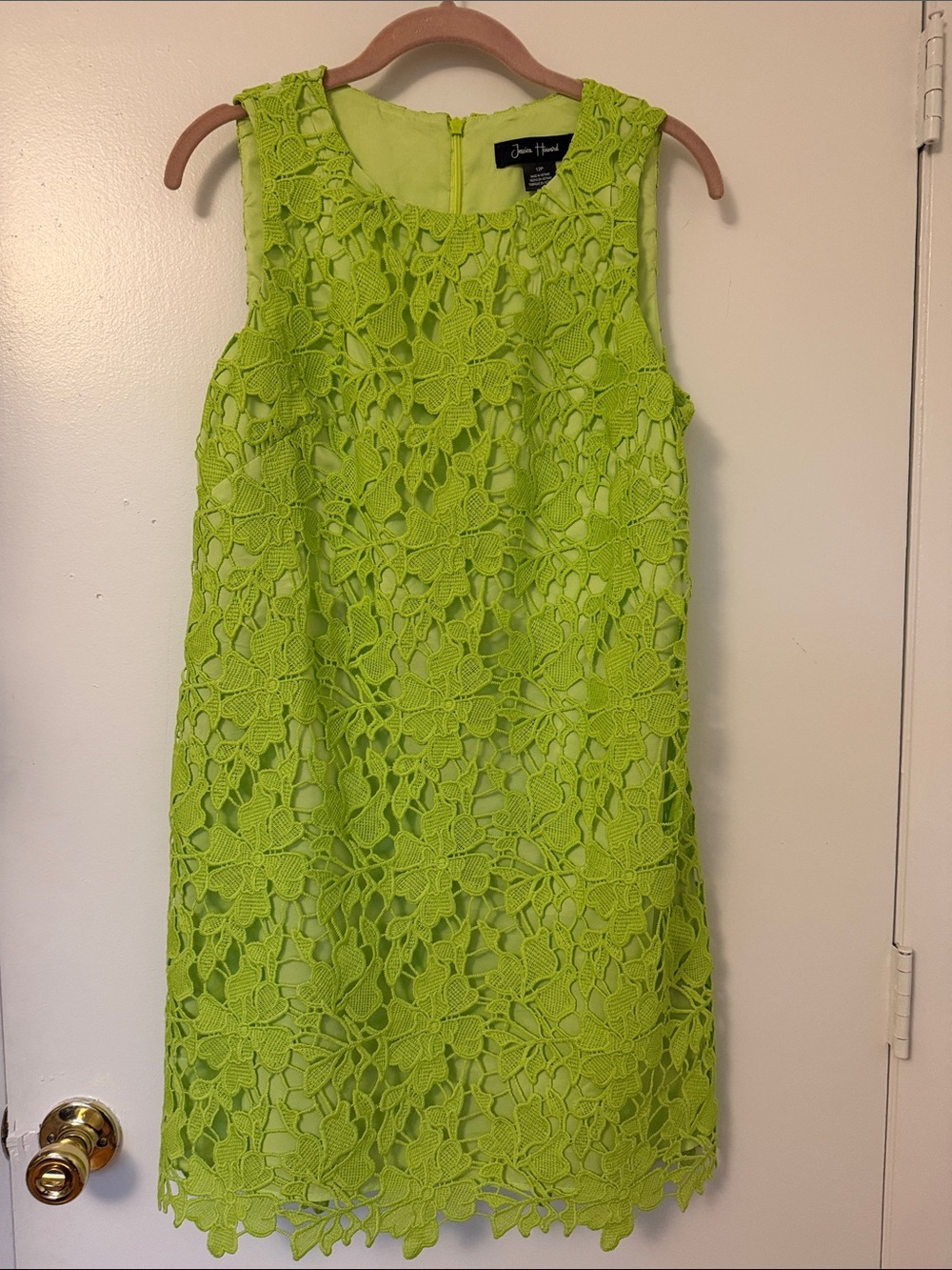 Jessica Howard Neon Lime Floral Lace Shift Dress